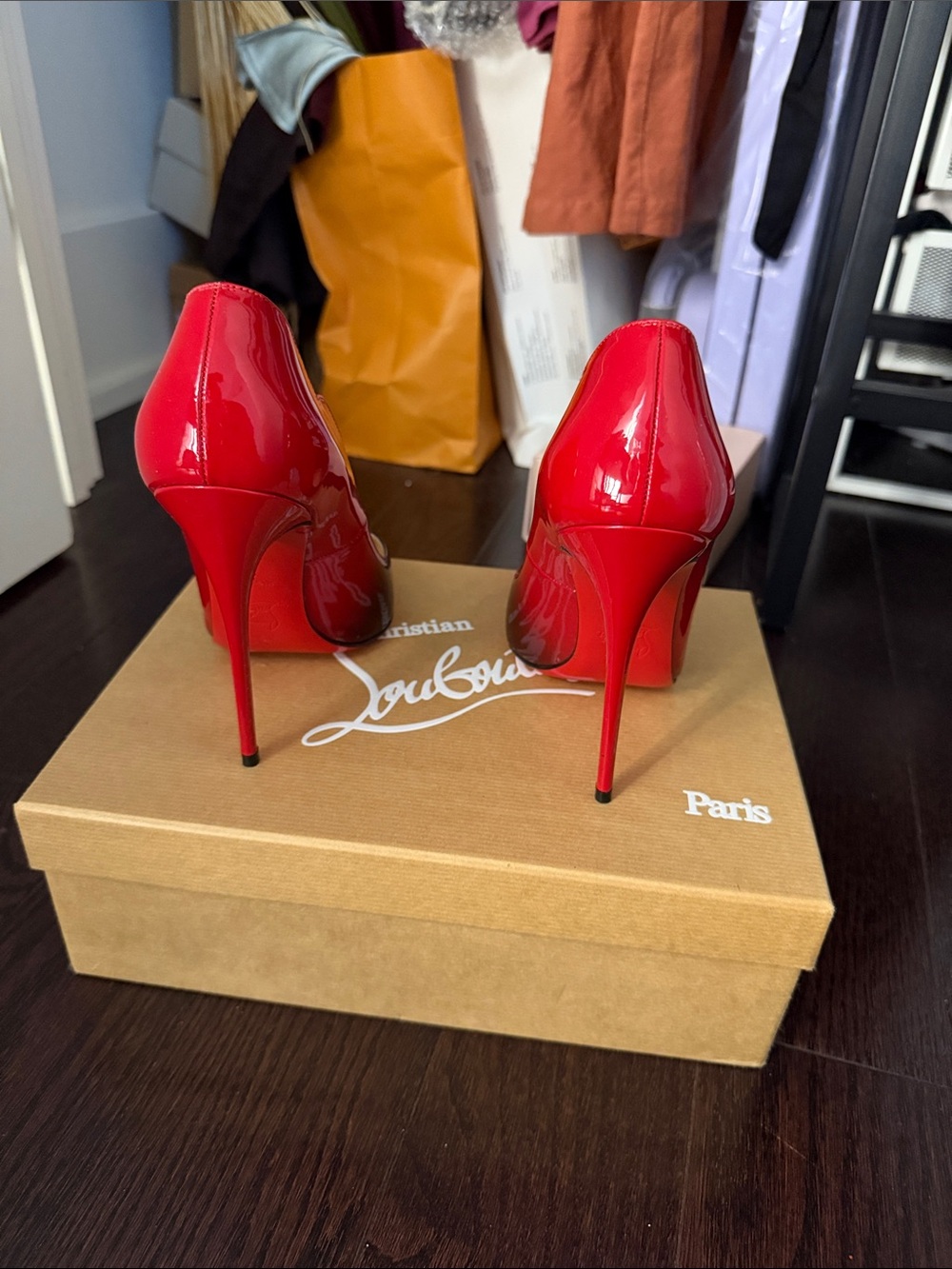 Christian Louboutin Red to Burgundy Patent Ombre Pointed Stiletto Pumps - Picture 3 of 6